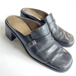 Danelle Bristol Leather Mule Clogs Block Heels Black Slip On Womens 7.5 Vintage